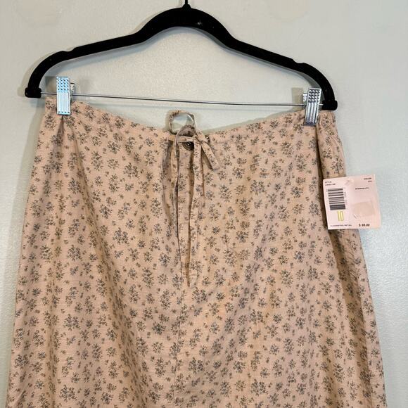 Liz Claiborne Lizwear Maxi Skirt 10 Floral Linen Blend Slit Drawstring Tan NWT - Picture 4 of 11